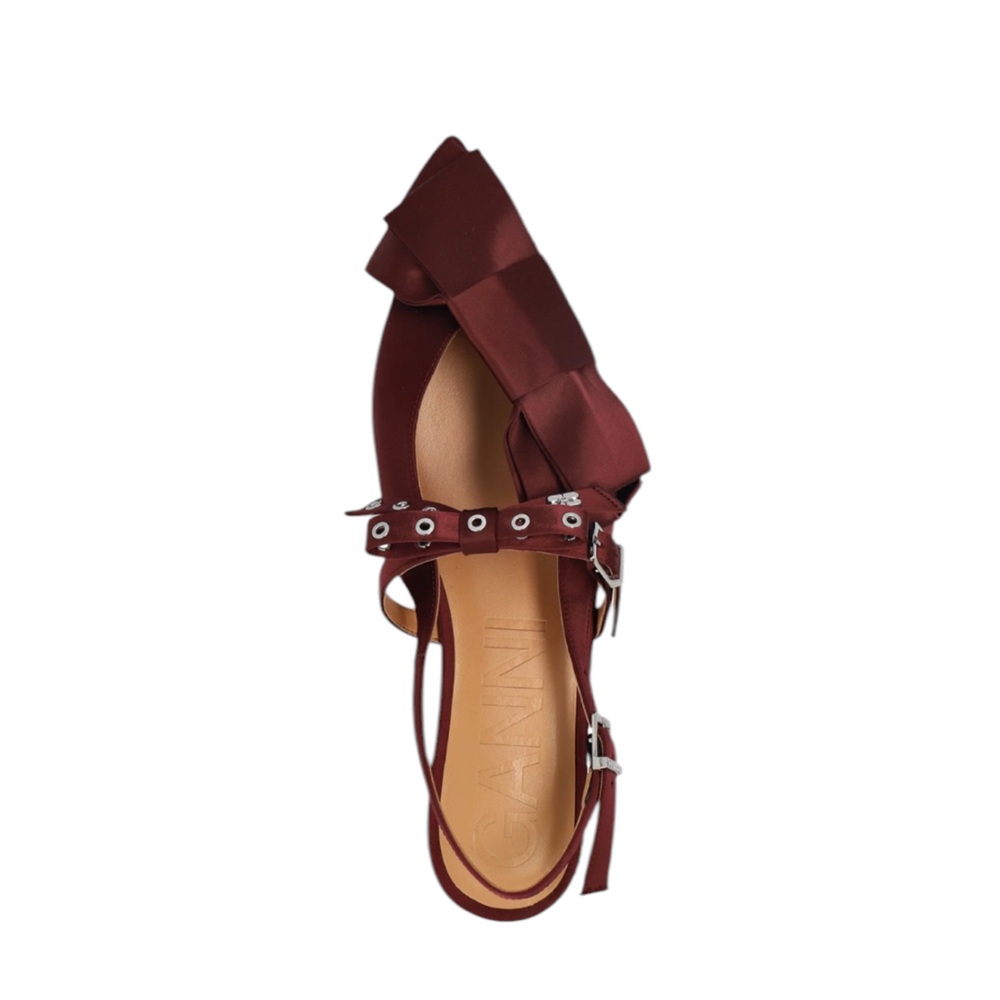 Ganni Big Bow Pointed Slingback Flat Burgundy Shoes – EU38/US8 - Picture 5 of 14